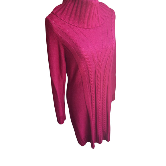 EUC Cynthia Rowley Cable Knit Turtleneck Sweater Dress - Maroon - Picture 4 of 7